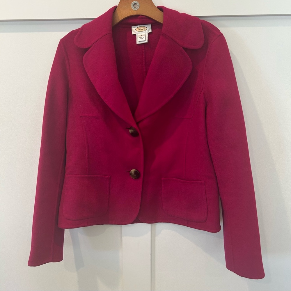 Talbots Women's Vintage Hot Pink Cranberry 100% Wool Blazer Jacket Pockets 8‎
